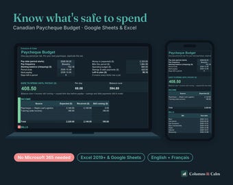 Dark Mode Budget Spreadsheet Google Sheets Excel, Paycheque Budget Canada, Biweekly Paycheck Planner, Bill Tracker, Safe to Spend