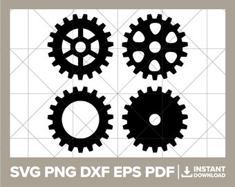 Engrenages SVG, PNG Steampunk, Gear Cogs DXF, Gear, mécanicien, roues dentées Cricut Silhouette coupe fichier
