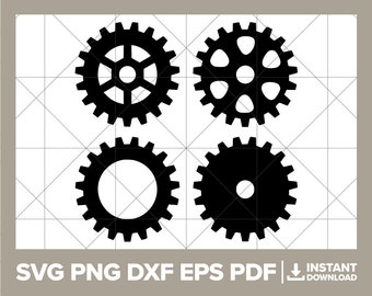 Gears SVG, Steampunk PNG, Gear Cogs DXF, Gear, Mechanic, Cog Wheels Cricut Silhouette Cut File