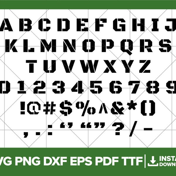 Military Font SVG, Army Font PNG, Stencil Font DXF, Military Letters, Stencil Letters Ttf Cricut Silhouette Cut File