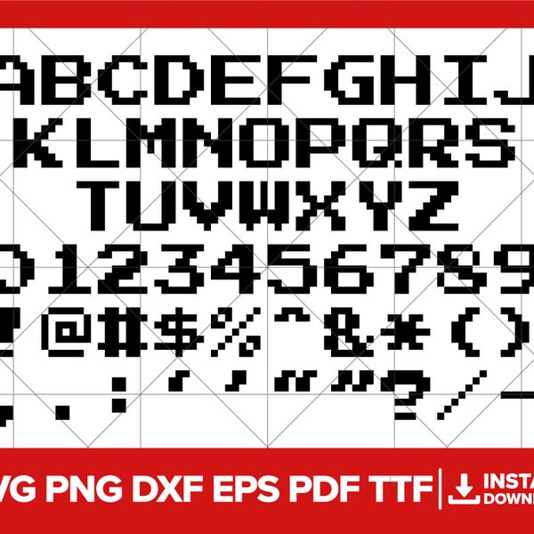 Gamer Font SVG, Video Game Font PNG, 8-bit Font DXF, Pixel Font Ttf Cricut Silhouette Cut File