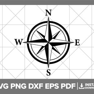 Kompass SVG, Kompass Rose PNG, Nautikkompass DXF, Nord Süd Ost West SVG, Kompass Stern Cricut Silhouette Schnitt Datei
