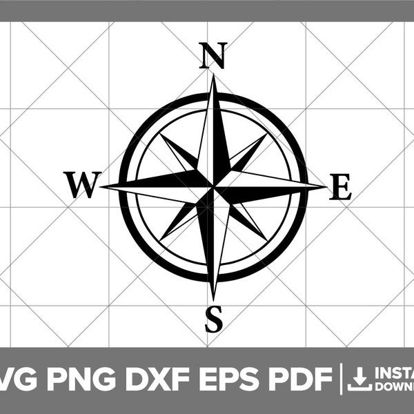 Compass SVG, Compass Rose PNG, Nautical Compass DXF, North South East West Svg, Compass Star Cricut Silhouette Cut File