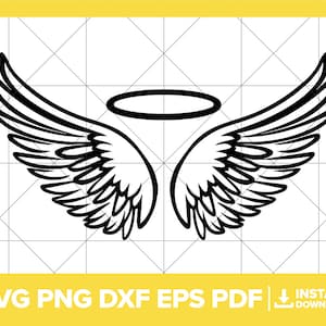 Alas de ángel SVG, Ángel PNG, Halo DXF, Alas de ángel, Religioso, Cielo, Archivo de corte de silueta de Halo Cricut
