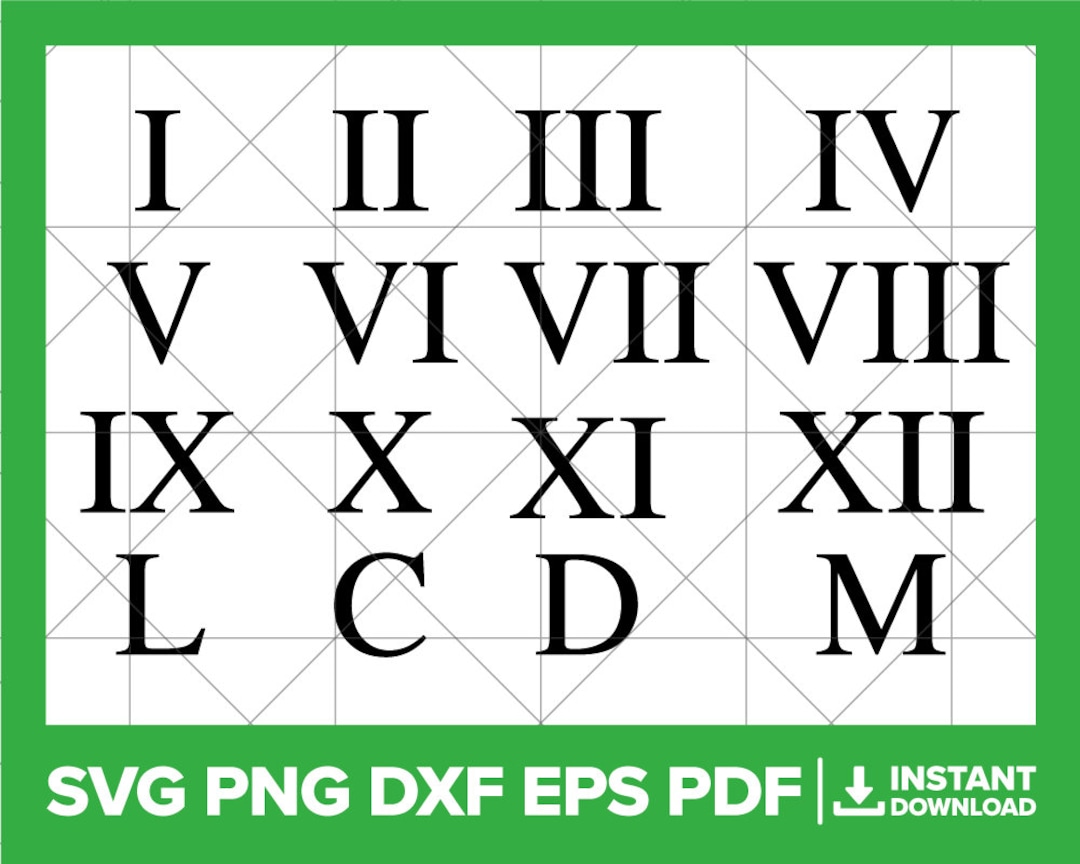 Roman Numerals SVG, Roman Numbers PNG, Numerals DXF, Clock Face Numbers ...