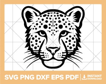 Guépard SVG, PNG tête de guépard, animaux de la jungle DXF, tête de guépard, tête de léopard Cricut Silhouette coupe fichier