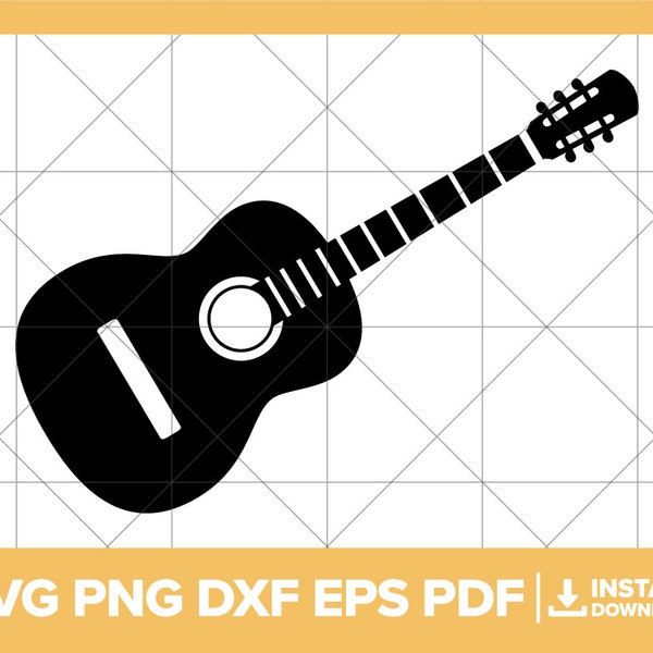 Acoustic Guitar SVG, Guitar PNG, Music DXF, Instrument, Note, Musician, Rock and Roll, Band Cricut Silhouette Cut File
