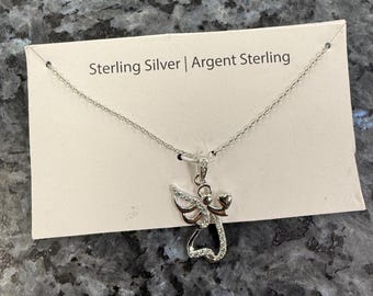 Cadena de plata de ley de 18" con colgante de ángel