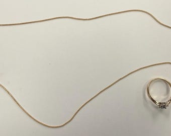 Conjunto de collar y anillo de oro amarillo de 10-14 quilates - Anillo talla 6, cadena de 43 cm (17 pulgadas)