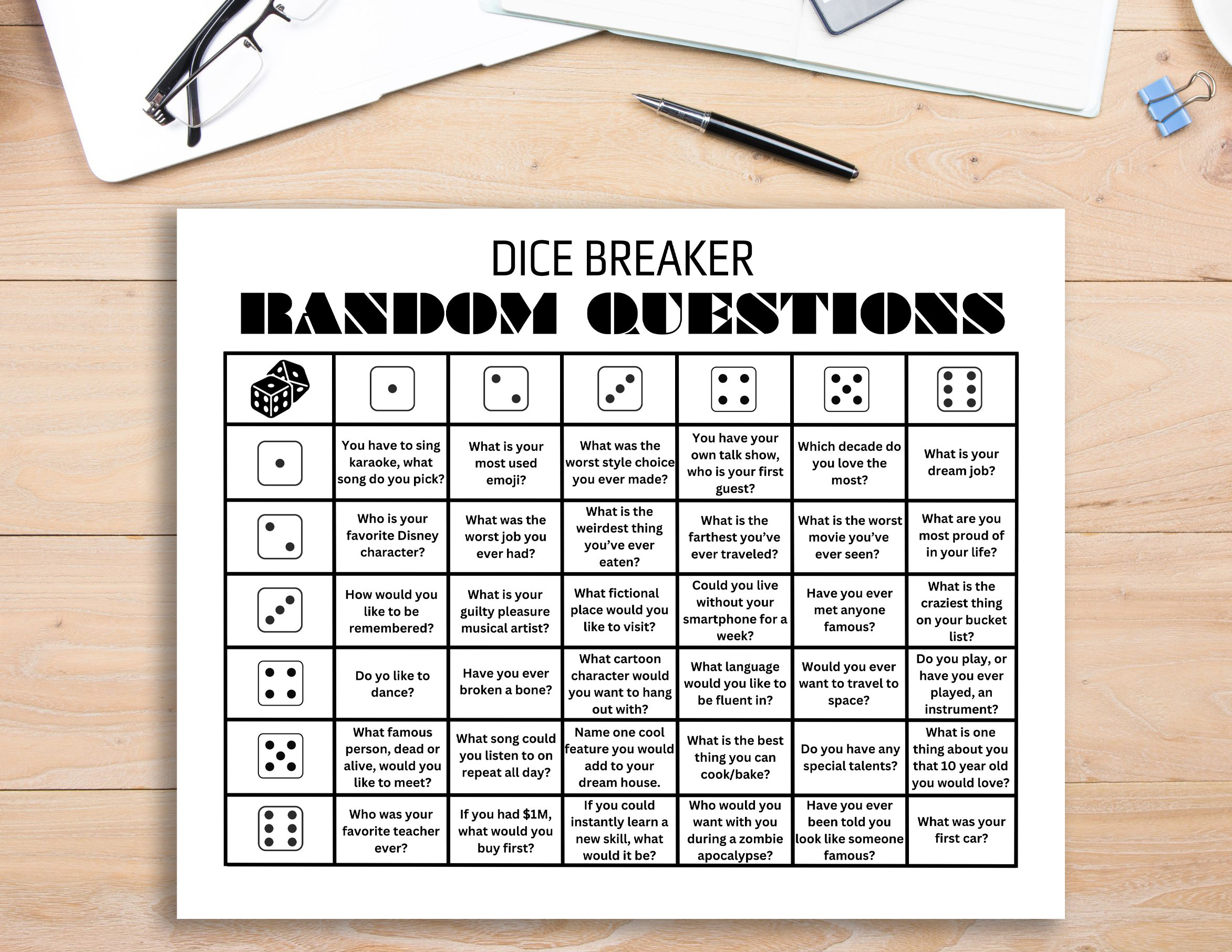 Ice Breaker Games, Dice Games, Printable Party Games, Classroom Ice