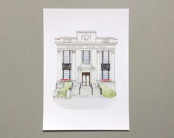Personalized Islington Town Hall Watercolour Print, Wedding Venue Illustration, A4 unframed.