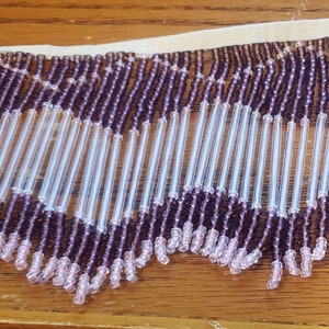 Victorian or French 4&quot; Vintage White Purple= Mauve Pink GLASS Bead Fringe
