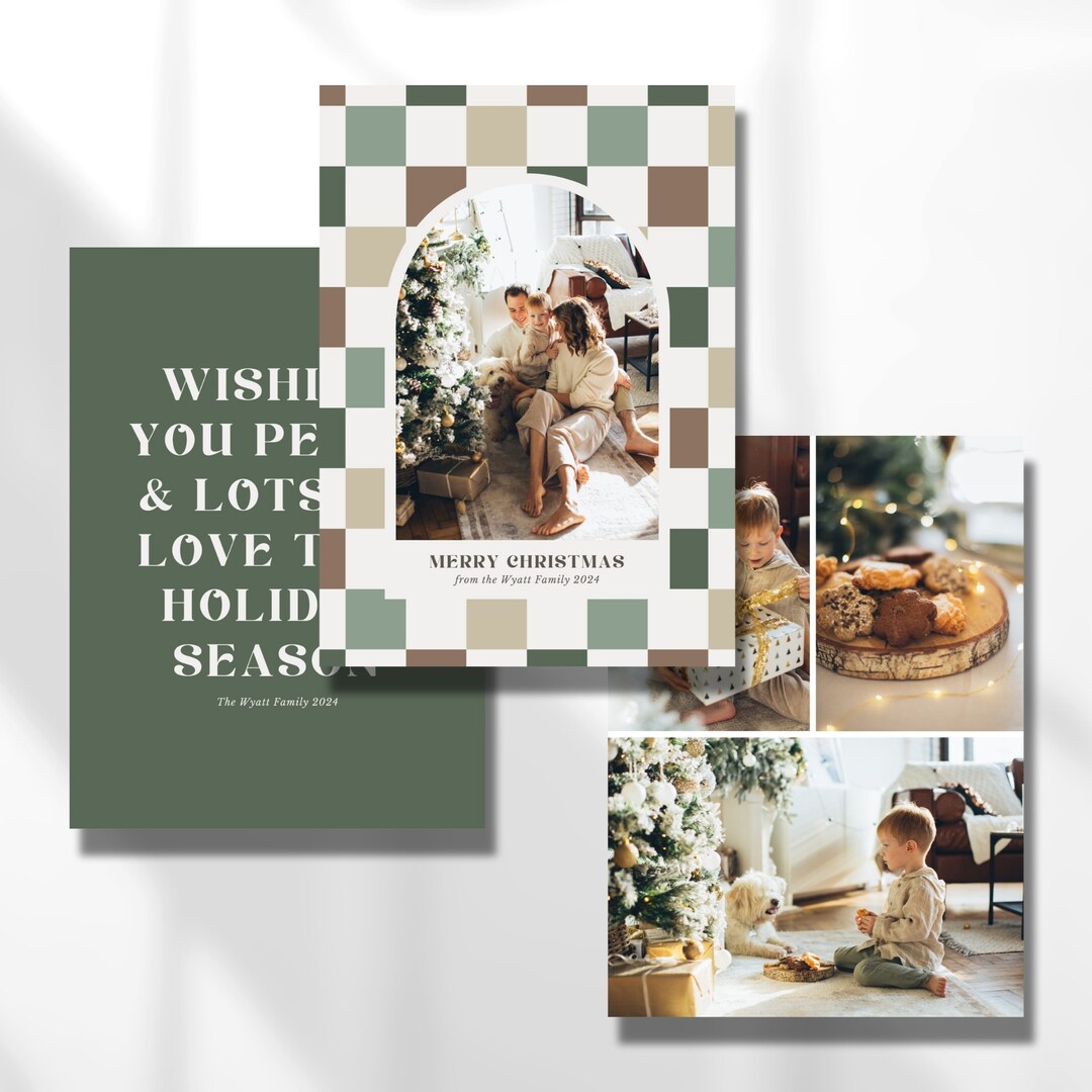 Checkered Christmas Card Template, Printable Holiday Card Design ...