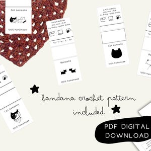 Printable  packaging pet craft shows, how to display Pet bandana | hang tag care instructions dog cat models | written crochet pattern | PDF