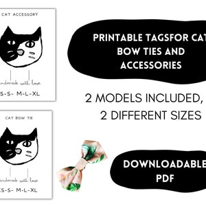 Druckbare Tags für das zeigen von Kunsthandwerk für Katzen Kätzchen schöne Illustration Original Schwarz Weiß bereit zu verwenden nicht bearbeitbar PDF Rechteck Form