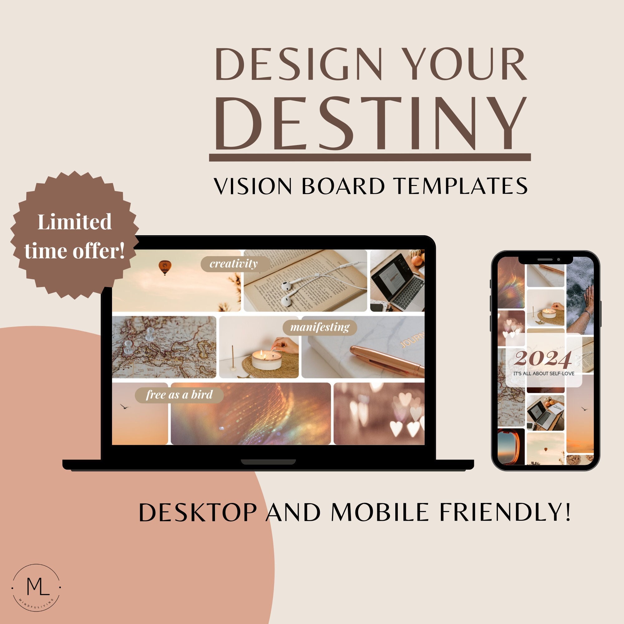 Digital Vision Board Template Canva Editable, Vision Board Printable ...