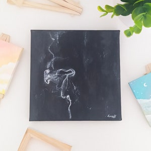 Smoke Blackandwhite Abstract Original Acrylic Painting On Canvas, 15x15cm, Small Abstract Wall Art, Black Room Decor Abstract Painting