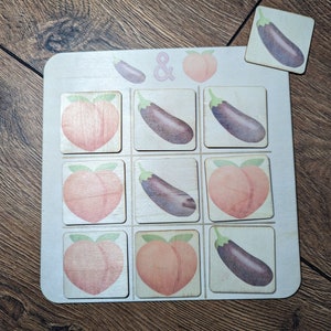 Tic Tac Toe Noughts and Crosses Aubergine Peach Emoji Game Gay Themed LGBTQIA+