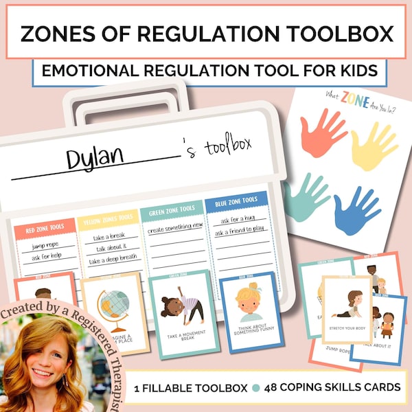 Zones of Regulation Toolbox,  Zones of Regulation Downloadable, Kids Therapy Coping Cards, Coping Skills Flash Cards, Play Therapy, SEL