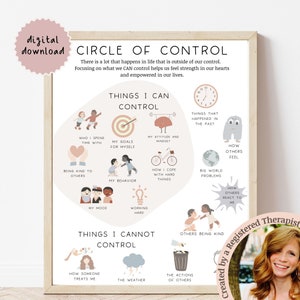 Circle of Control Poster,  Things I Can Control Art Print, Therapy Office Decor, Calm Down Corner, Emotional Regulation for Kids