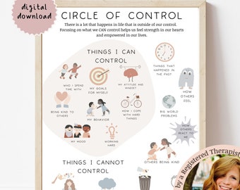 Circle of Control Poster,  Things I Can Control Art Print, Therapy Office Decor, Calm Down Corner, Emotional Regulation for Kids