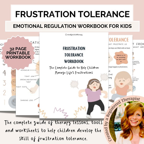 Libro de trabajo de tolerancia a la frustración para niños, Hojas de trabajo de regulación emocional, Hojas de trabajo de terapia para niños, Aprendizaje socioemocional