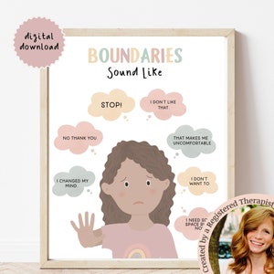 Póster infantil sobre establecer límites, lámina infantil con sonidos de límites, decoración para rincones tranquilos, rincón relajante, autoestima infantil