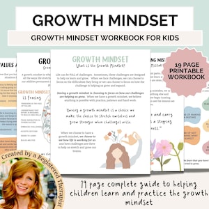Growth Mindset Therapy Worksheets for Kids, Mindset Workbook for Children, Coping Skills Printable for Kids, Social Emotional Learning