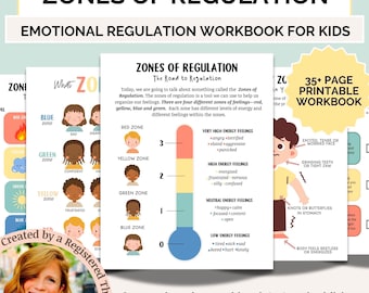 Zones of Regulation Emotional Regulation for Kids, Play Therapy Resources, Kids Therapy Workbook, Identifying Emotions for Kids, Kid Therapy