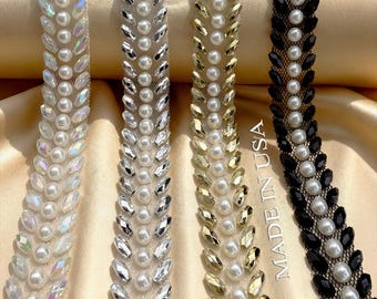 Self-Adhesive or Sew On (Made in USA) Pearl Beaded Trim by the Yard, Wedding Dress Sewing Trim, USA Made Accessories