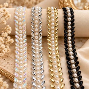 Pearl Beaded Trim by the Yard, 4 Colors, Self Adhesive or Sew On