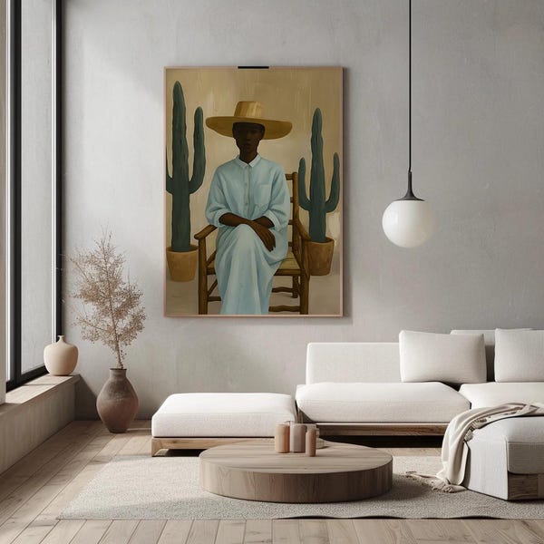 Minimalist Black Woman Art Print, Abstract African Woman, Western Decor (Digital Download)