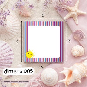 Personalized Happy Summer Sun with Colorful Stripes Notepad, Desk Accessory, 3x3 Inch, Handmade Stationery