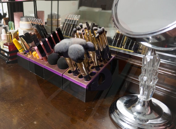 Bi-color Purple and Gold Catch-all Lip Liner Pencil / Mascara Plus Misc.  Makeup Vanity Organizer Holder 