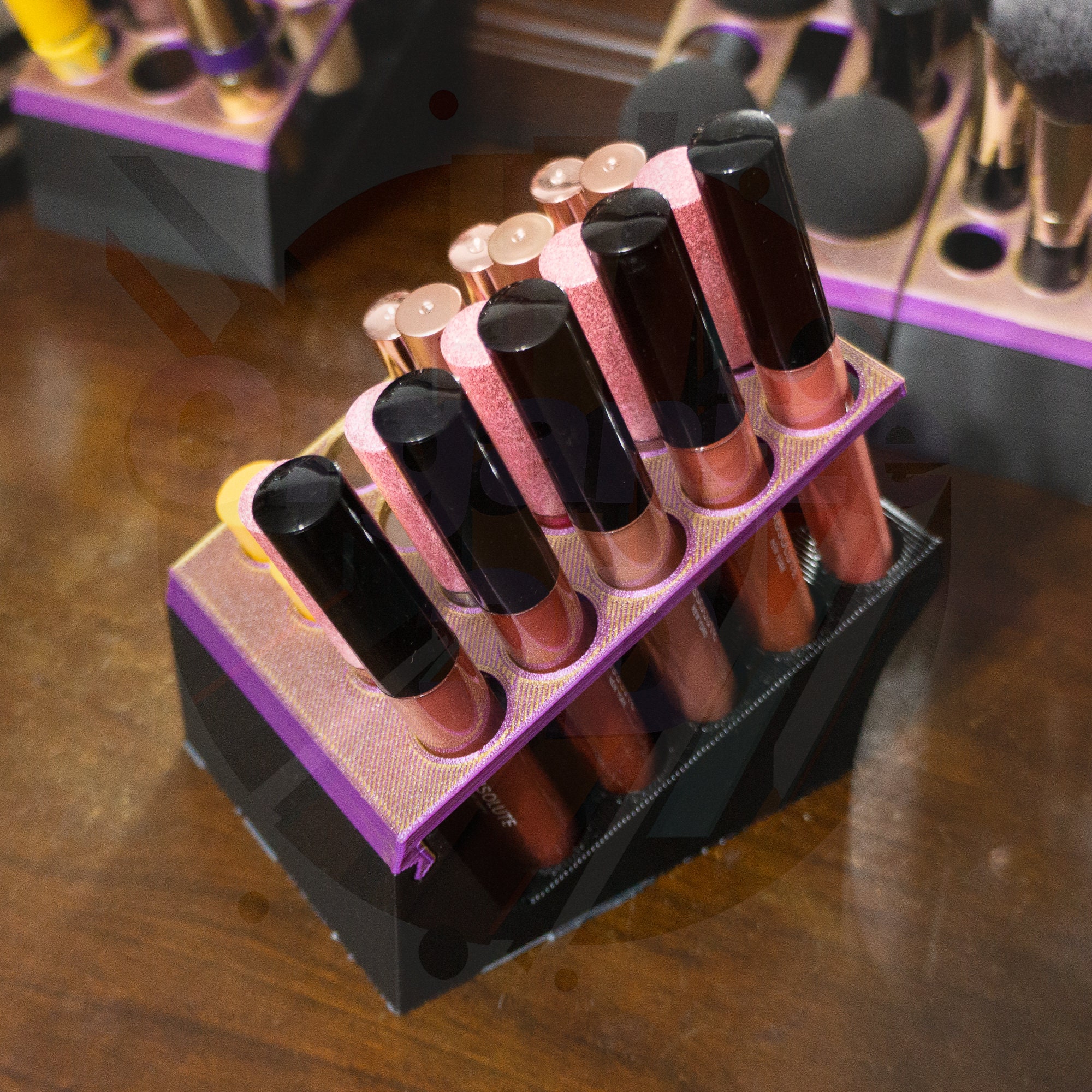 Bi-color Purple and Gold Catch-all Lip Liner Pencil / Mascara Plus Misc.  Makeup Vanity Organizer Holder 