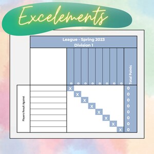 Excel 要素、Excel のテンプレート、リーグ テーブル、Microsoft Excel チート シート、スポーツ用計算機、スコア カード、印刷可能なデジタル ダウンロード