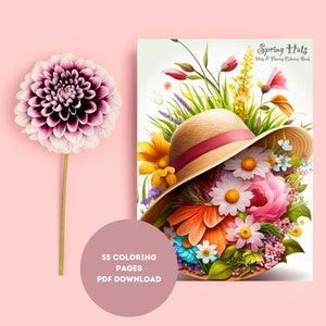 Spring Hats Coloring Pages | Hats and Flowers Coloring Book | 55 Digital Coloring Pages (Printable, PDF Download)
