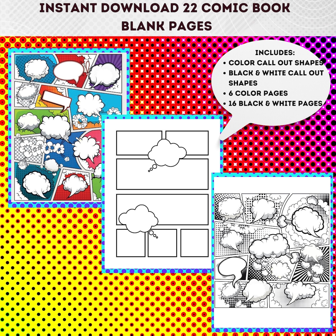 Basic Comic Book Panels, Blank Comic Book Template, Digital Comic Paper