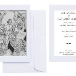 Willy Pogany – „Kasidah Hadżiego Abdu Al-Yezdiego” (1931): 18 kartek okolicznościowych (C6 + koperty) z nadrukami na czubkach