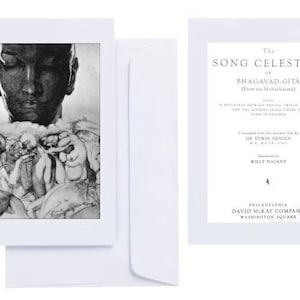 Willy Pogany - "The Song Celestial; or, Bhagavad Gita" (1934): 18 biglietti d'auguri (C6 + buste) con stampe ribaltate