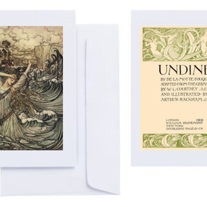 Arthur Rackham - „Undine” (1909): 15 kartek okolicznościowych (C6 + koperty) z nadrukowanymi na nich grafikami z Złotego Wieku Ilustracji