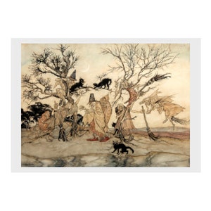 Arthur Rackham, Hexen, Sabbath, Märchen, Print, Illustration, Kinder, Erwachsene, Buch, Zeichnung, Fantasy, Stift, Tinte, Aquarell