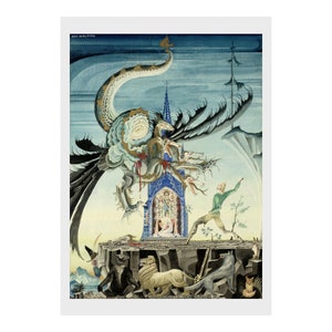 Kay Nielsen - 'Der Jäger und der Drache' aus "Hänsel und Gretel" (1925) - Poster und Grußkarten aus dem goldenen Zeitalter der Illustration