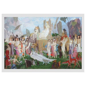 John Duncan, Queen of Sheba, Ivory, Apes, Peacocks, Fairy, Tale, Print, Myth, Illustration, Children, Adult, Drawing, Fantasy, Watercolor