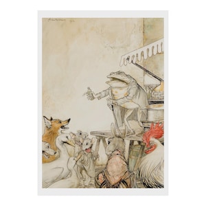 Arthur Rackham, Aesop, Fable, Quack, Frosch, Fee, Märchen, Print, Illustration, Kinder, Erwachsene, Buch, Zeichnung, Fantasy, Stift, Tinte, Aquarell