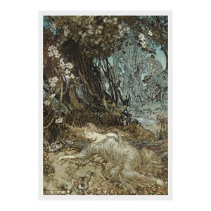 Arthur Rackham, Titania, Midsummer, Dream, Fairy, Tale, Print, Illustration, Children, Adult, Book, Drawing, Fantasy, Pen, Ink, Watercolor