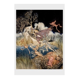 Arthur Rackham- 'The Nightmare and her full Ninefold' aus ""Die Legende von Sleepy Hohl" (1928): Poster und Grußkarten."