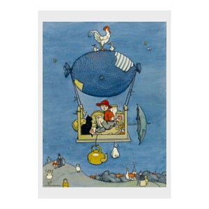 William Heath Robinson, dirigibile, fata, racconto, stampa, illustrazione, bambini, adulto, libro, disegno, fantasia, penna, inchiostro, acquerello