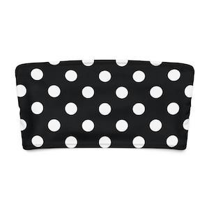 Black Polka Dot Bandeau Bikini Top, Strapless Retro Swim Top, Y2K Boho Bikini, Eco Friendly Beachwear