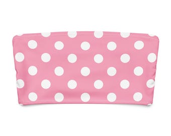 Top de bikini bandeau con lunares rosas – Top de baño sin tirantes Y2K – Ropa de playa de verano encantadora – Top de bikini bohemio ecológico